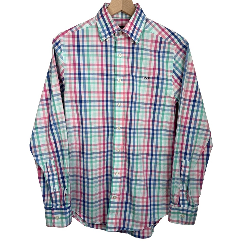 Vineyard Vines Mens XS Slim Fit Whale Shirt Pastel Plaid Preppy Button Down